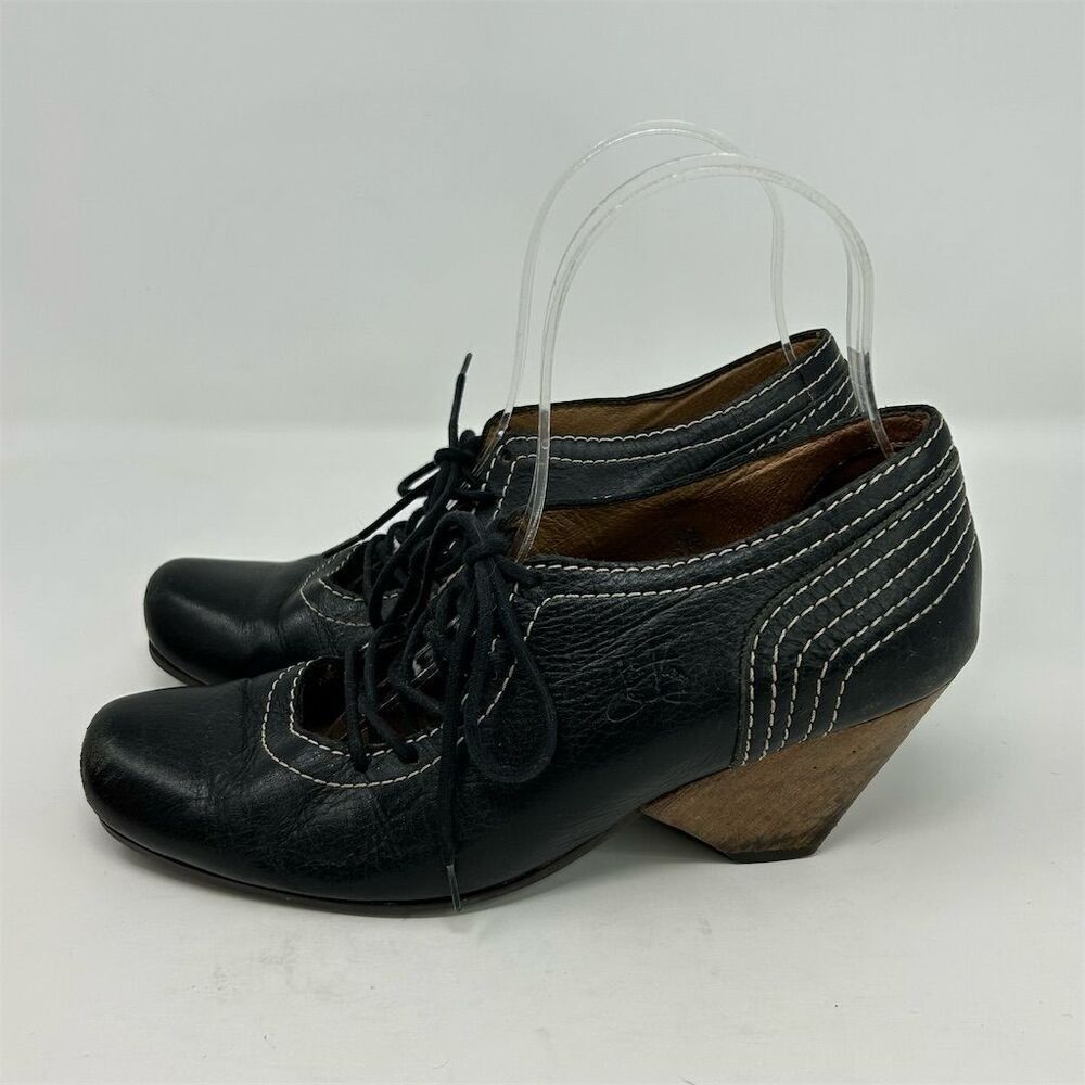 John Fluevog Women's Black Leather Lace-Up Heels Size 6.5 Formal Shoes Dressy - Picture 8 of 15